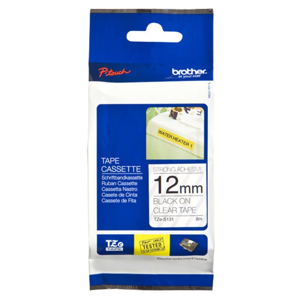 Original Brother TZE-S131 Schriftband 12mm/8m Schwarz auf Transparent