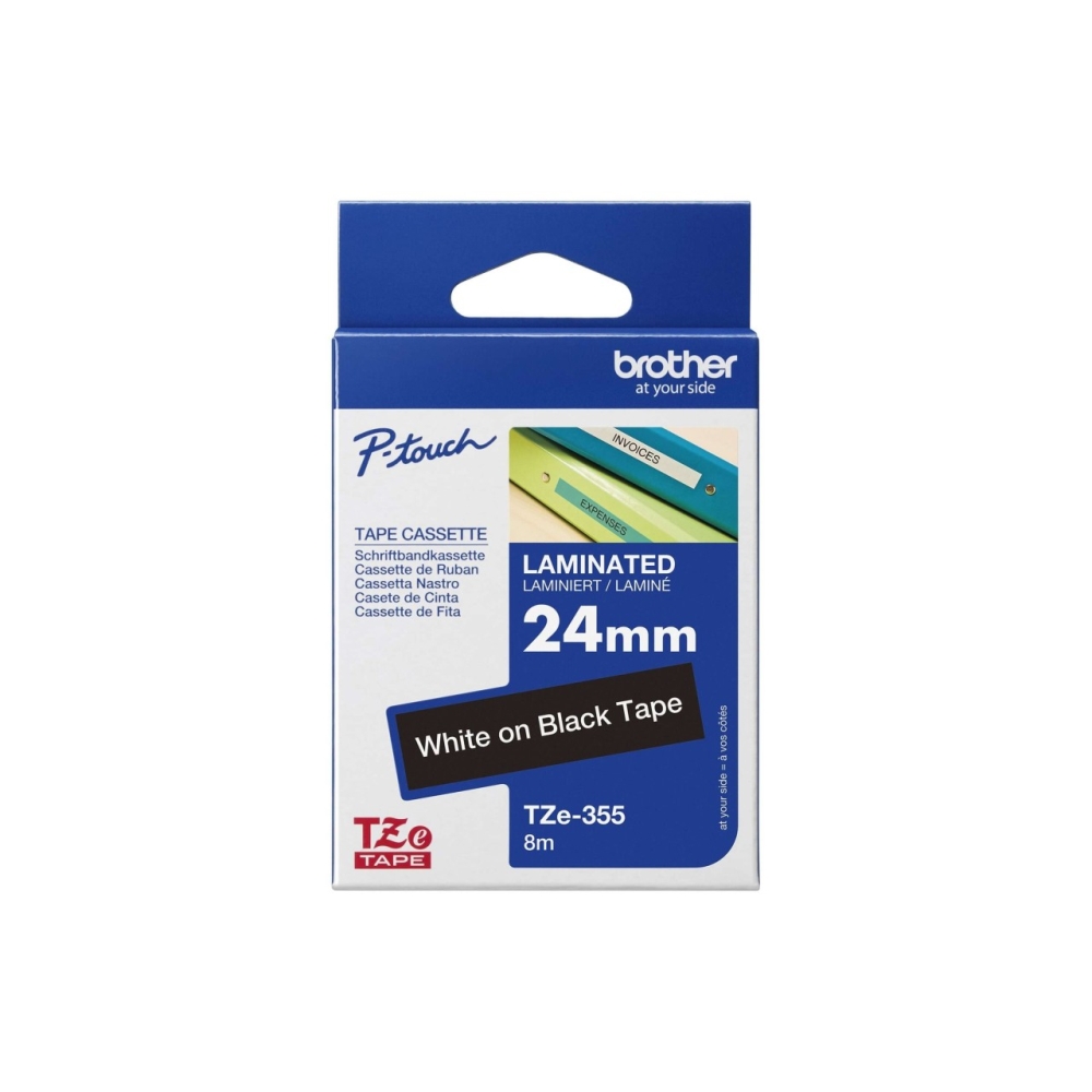 Original Brother TZE-355 Schriftband 24mm/8m Weiss auf Schwarz
