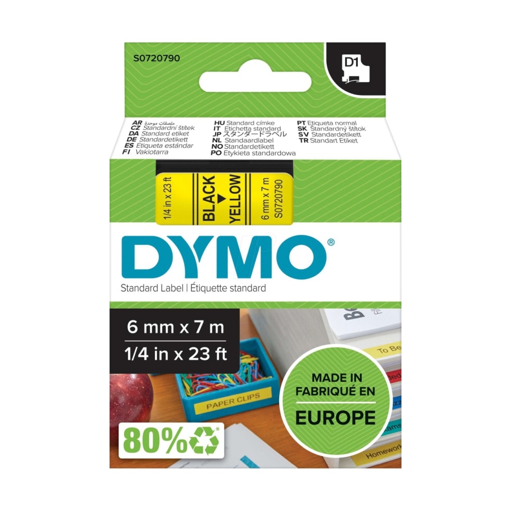 Original Dymo 43618 / S0720790 Schriftband 6mm/7m Schwarz auf Gelb