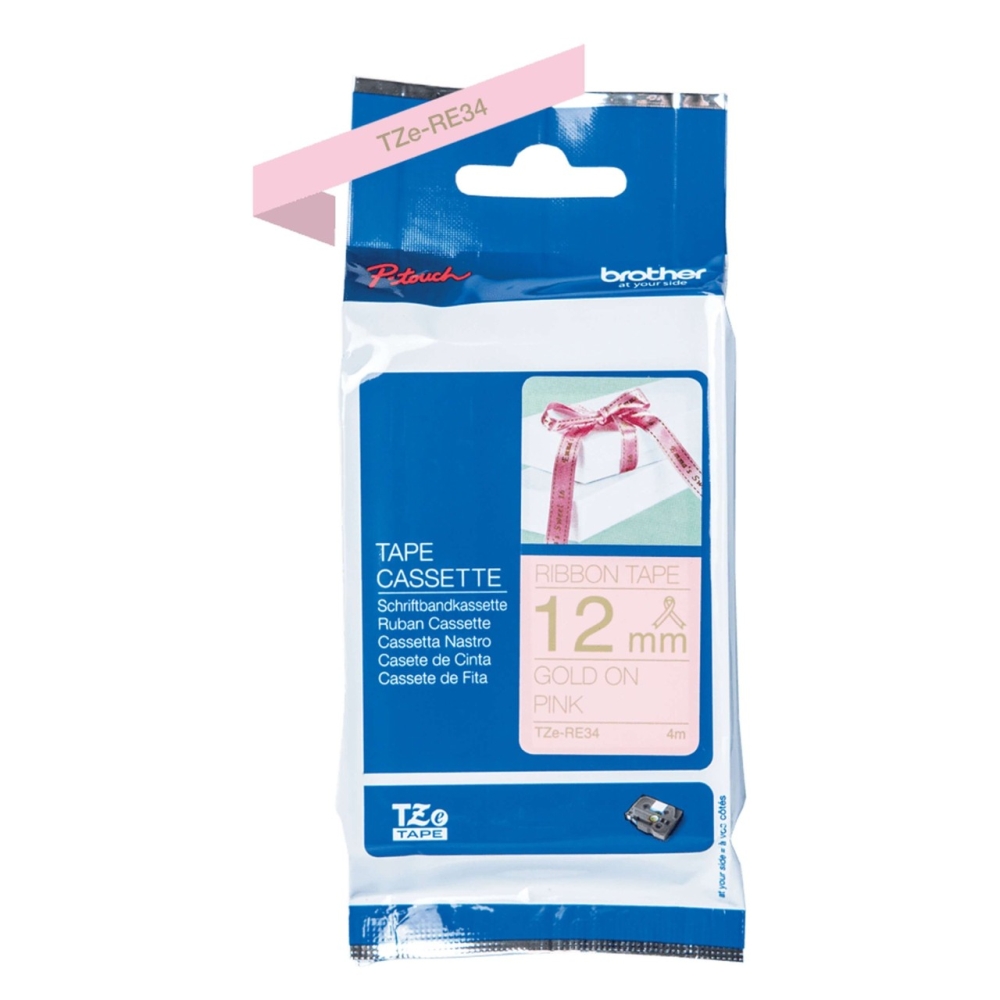 Original Brother TZE-RE34 Schriftband 12mm/4m Schwarz auf Weiss - nicht klebend Textil