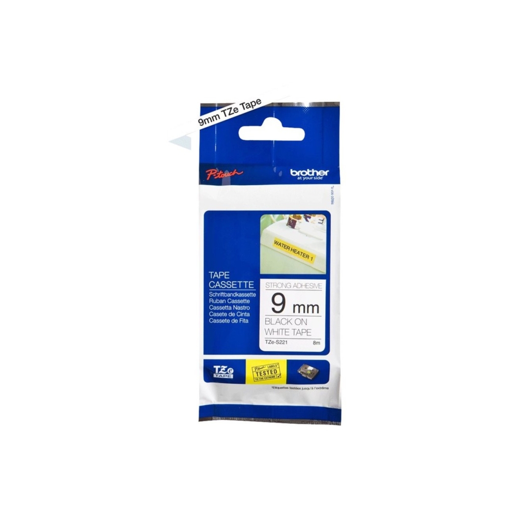 Original Brother TZE-S221 Schriftband 9mm/8m Schwarz auf Weiss