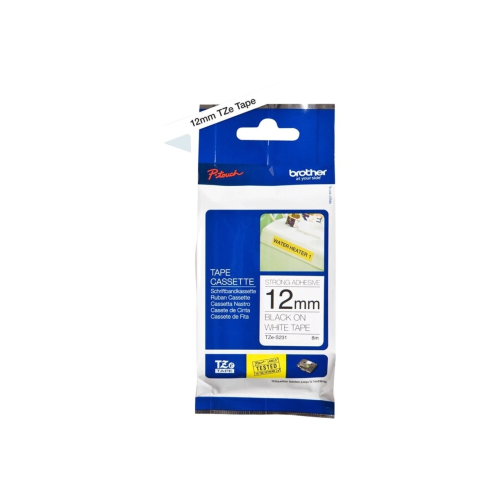 Original Brother TZE-S231 Schriftband 12mm/8m Schwarz auf Weiss
