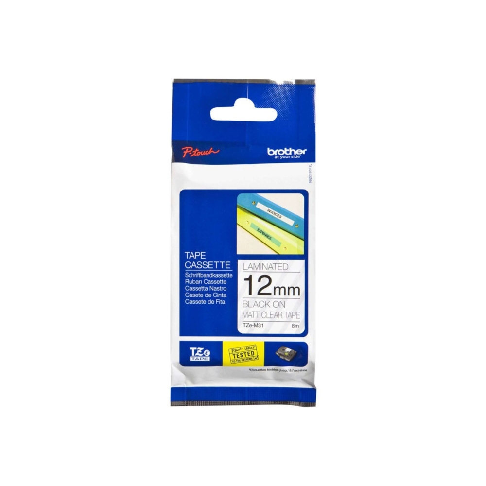 Original Brother TZE-M31 Schriftband 12mm/8m Schwarz auf Matt Transparent