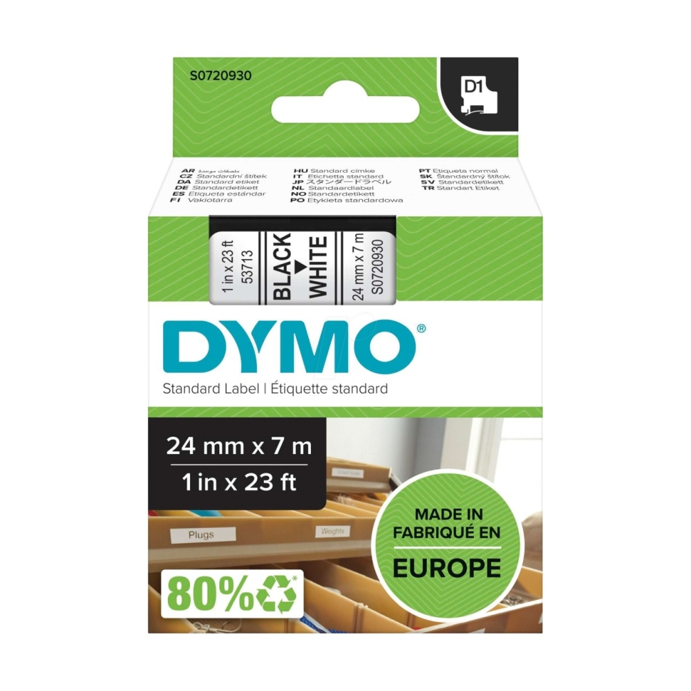 Original Dymo 53713 / S0720930 Schriftband 24mm/7m Schwarz auf Weiss