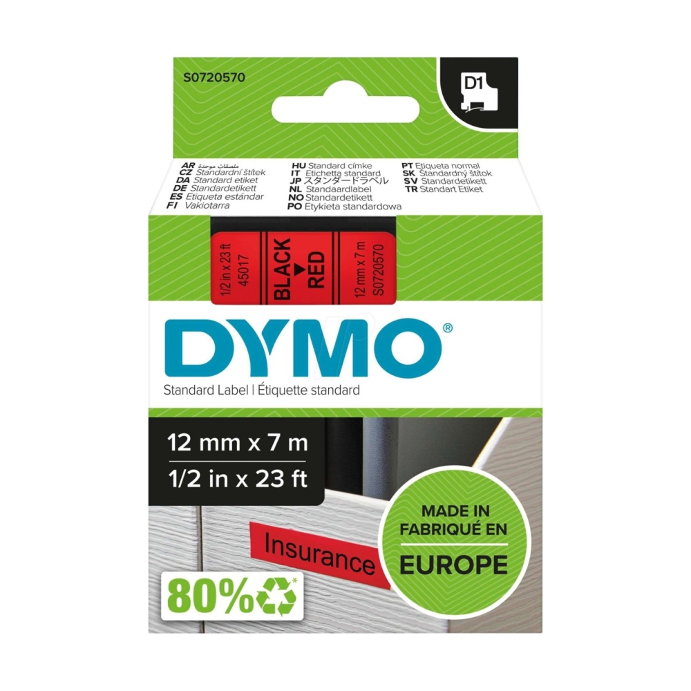 Original Dymo 45017 / S0720570 Schriftband 12mm/7m Schwarz auf Rot