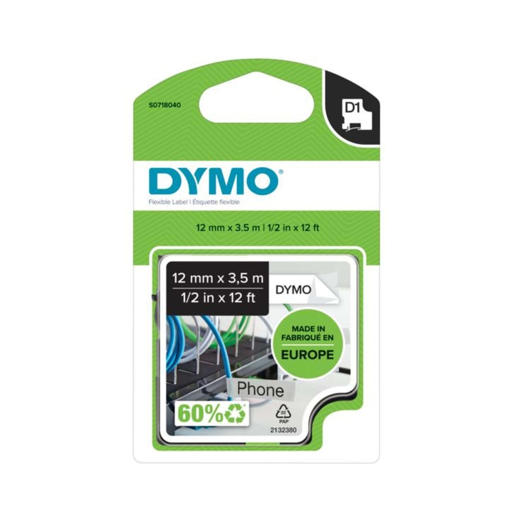 Original Dymo 16957 / S0718040 Schriftband 12mm/3.5m Schwarz auf Weiss