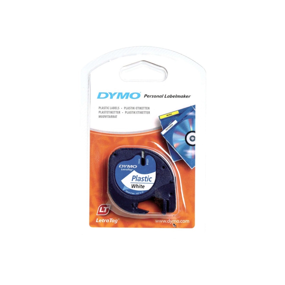 Original Dymo LetraTag 91221 / S0721660 Schriftband 12mm/4m Schwarz auf Transparent