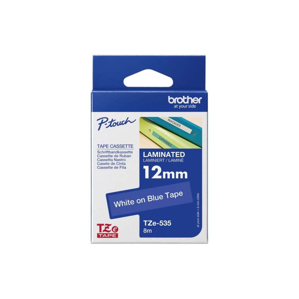 Original Brother TZE-535 Schriftband 12mm/8m Weiss auf Blau