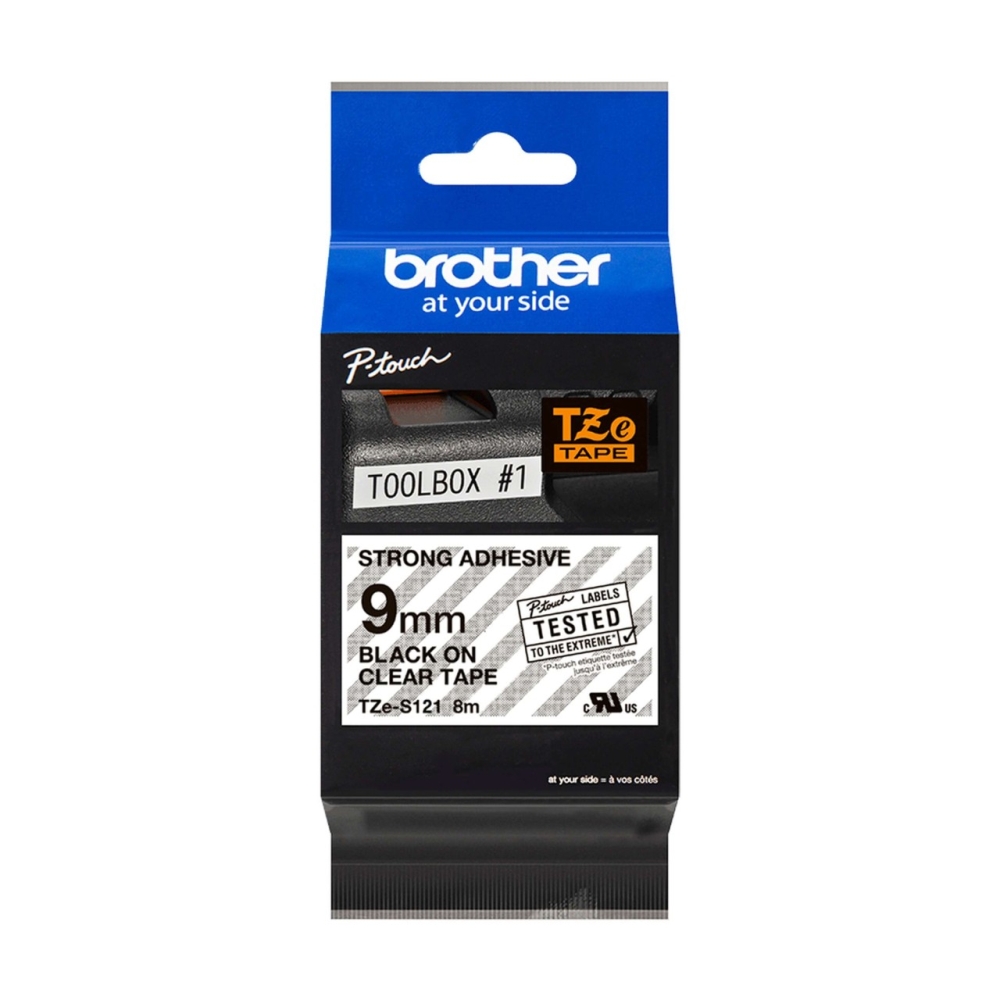 Original Brother TZE-S121 Schriftband 9mm/8m Schwarz auf Transparent