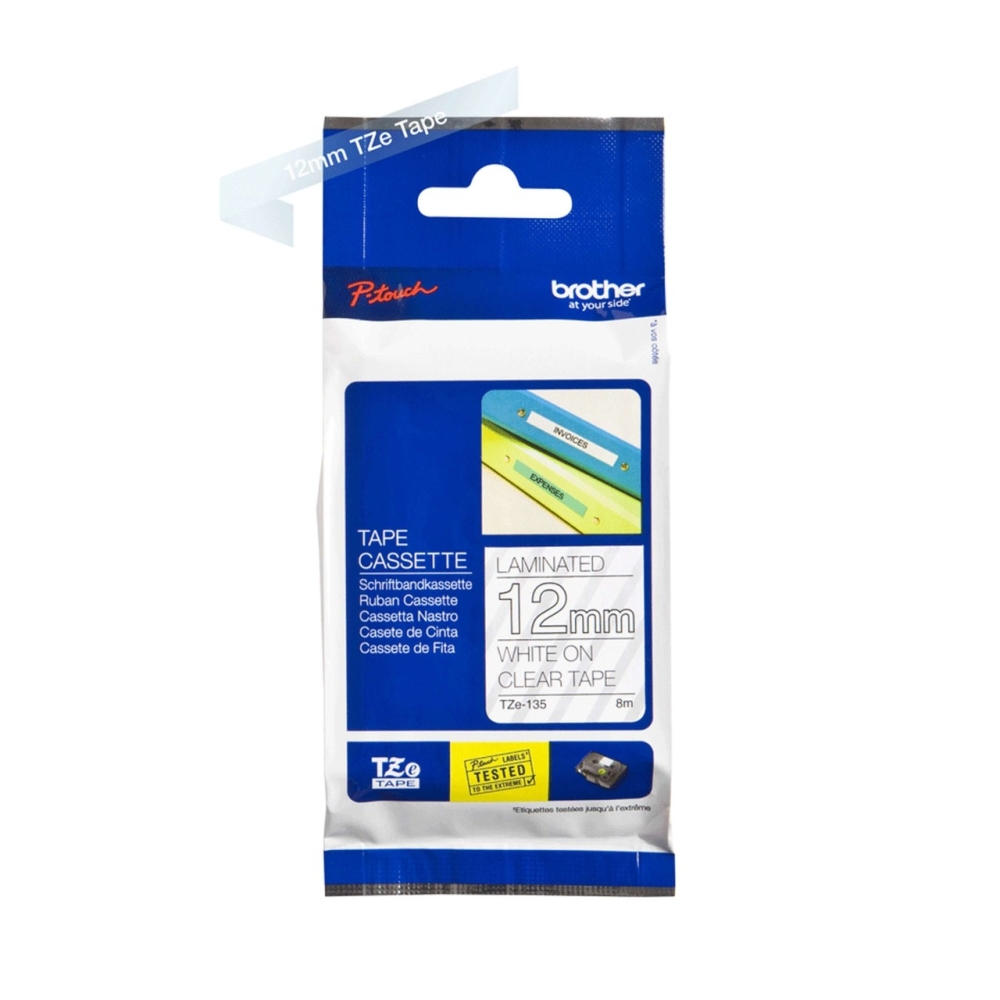 Original Brother TZE-135 Schriftband 12mm/8m Weiss auf Transparent