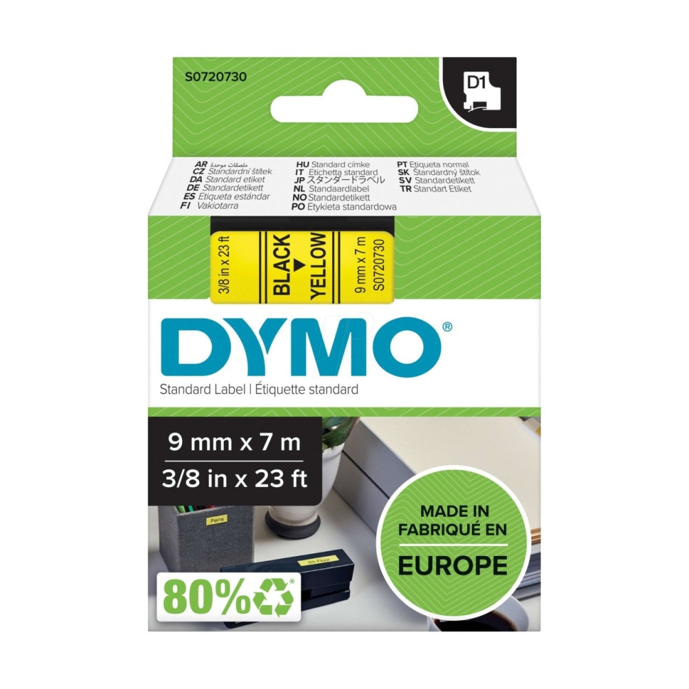 Original Dymo 40918 / S0720730 Schriftband 9mm/7m Schwarz auf Gelb