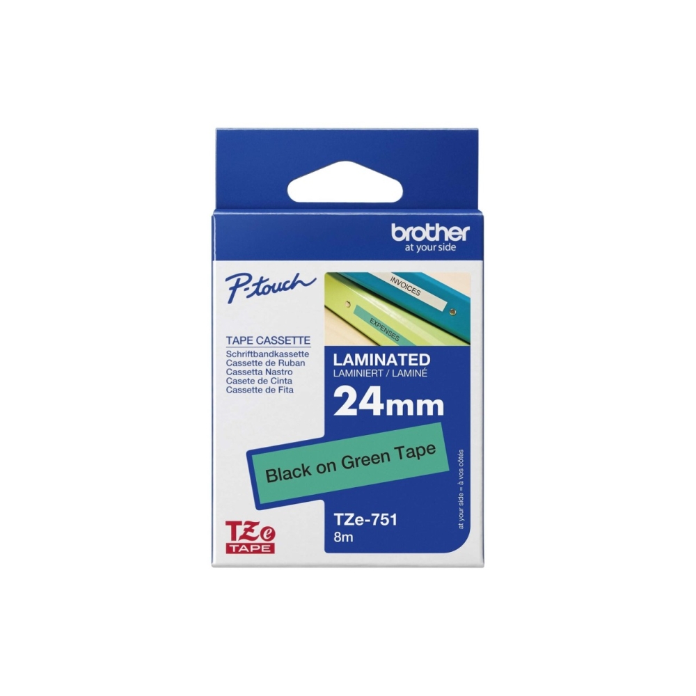 Original Brother TZE-751 Schriftband 24mm/8m Schwarz auf Grün