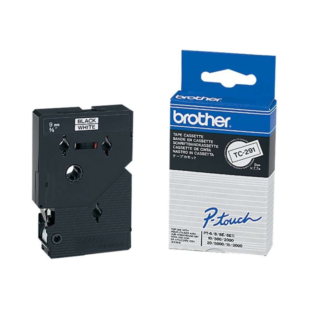 Original Brother TC-291 Schriftband 9mm/7.7m Schwarz auf Weiss