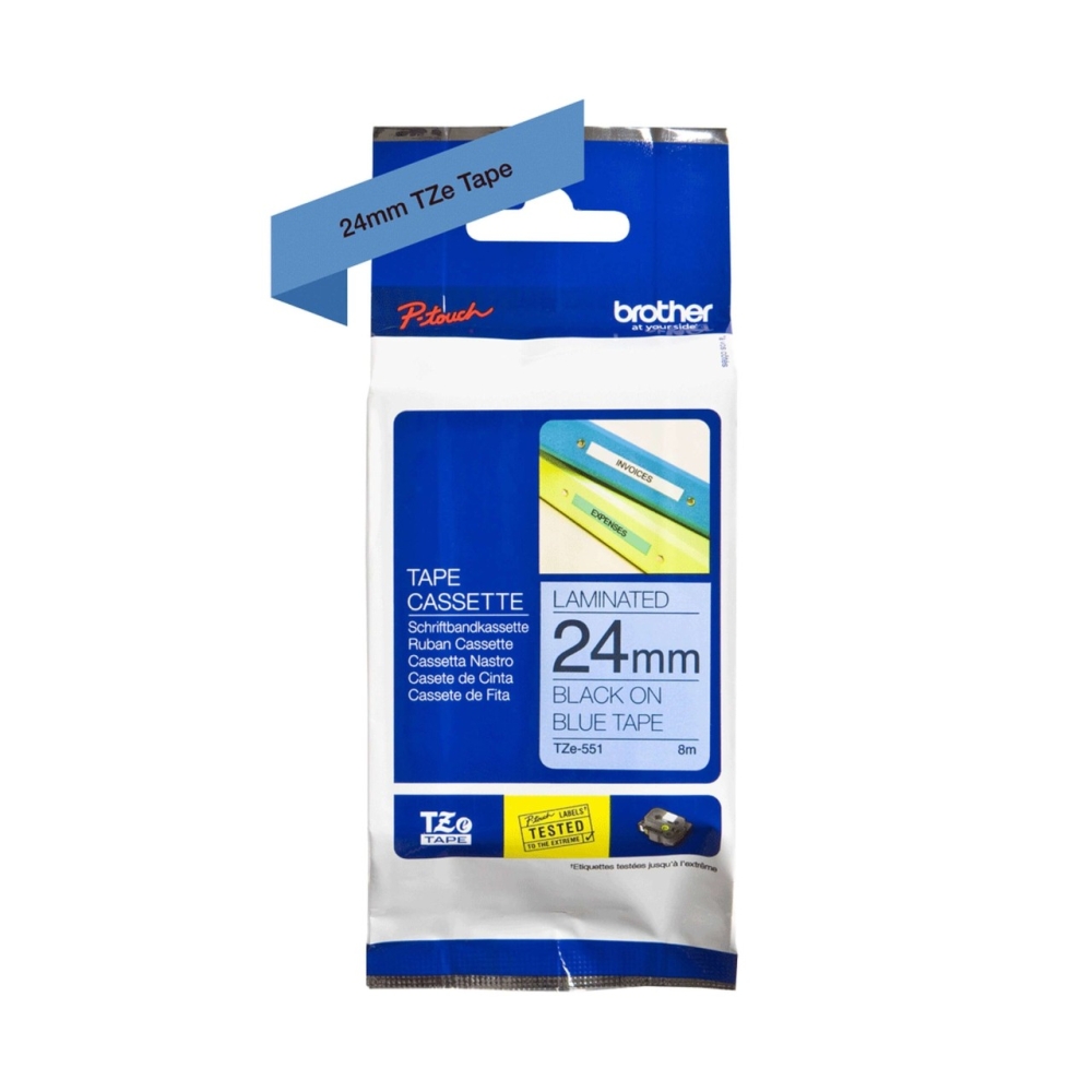 Original Brother TZE-551 Schriftband 24mm/8m Schwarz auf Blau