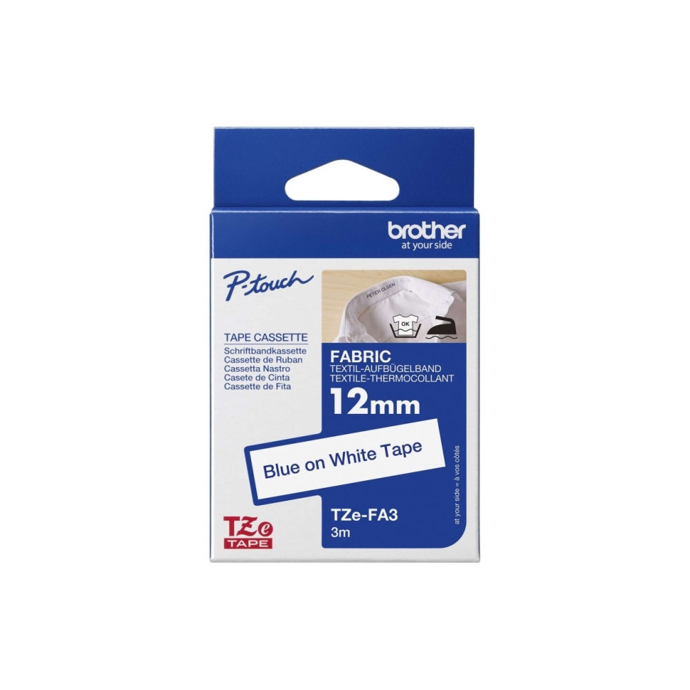 Original Brother TZE-FA3 Schriftband 12mm/3m Blau auf Weiss